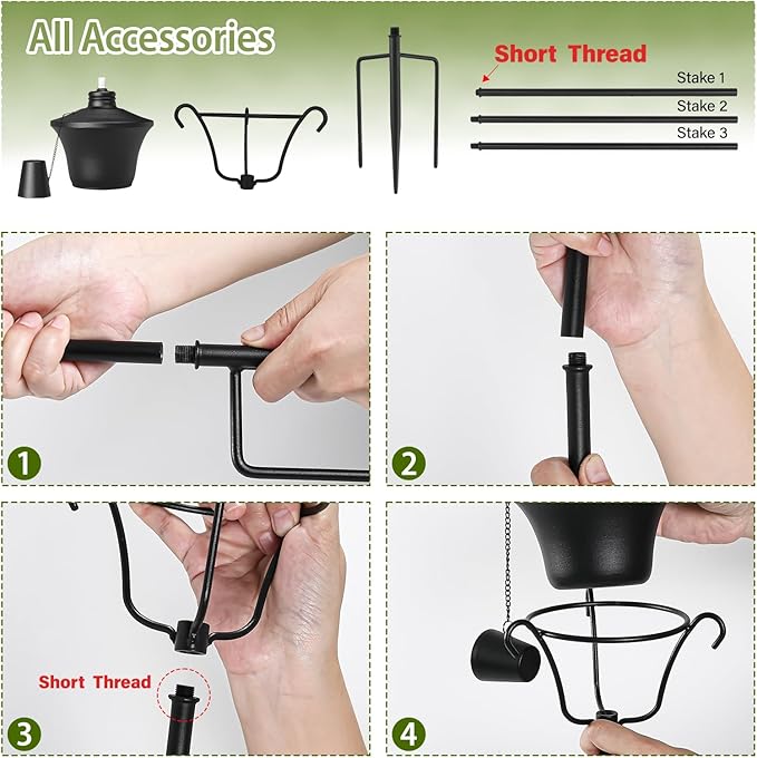 Citronella Torches Set of 4, 3-Prong Grounded Stake Outdoor Torches ，14.5 oz Garden Torches for Outside, 58 inch Outdoor Decorative Torch