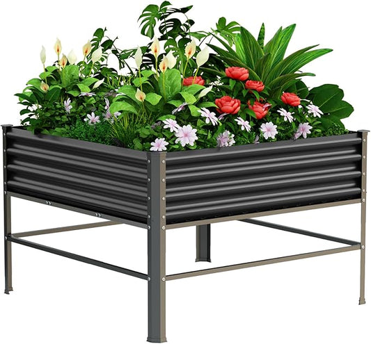 Raised Garden Bed with Legs, 48×48×32in Large Metal Elevated Raised Planter Box,1000lb Capacity with Drainage Holes for Vegetables Lawn Green Flowers, Fruits, Terrace
