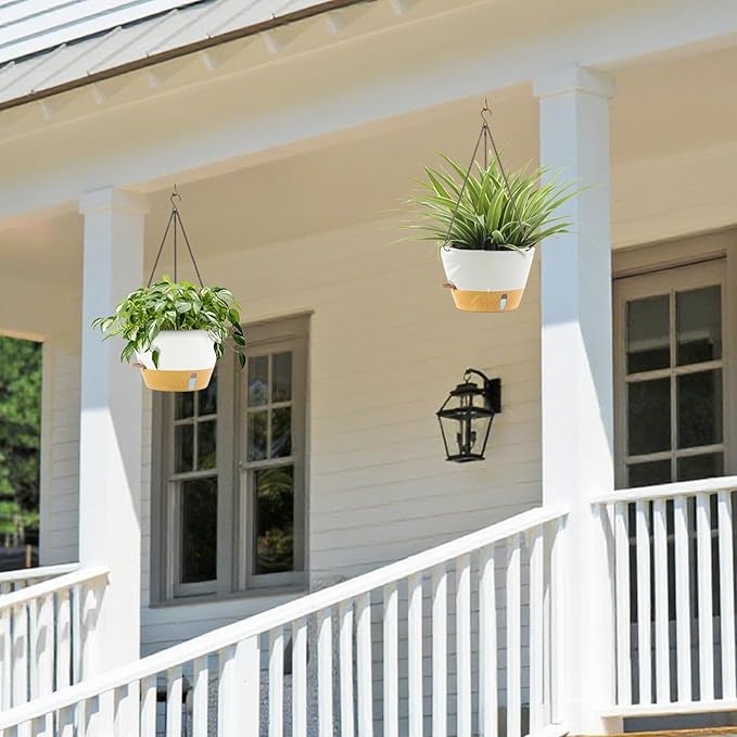 ZMTECH Hanging Planters for Indoor Plants Set of 2 Self Watering Hanging Pots Hanging Baskets Hanging Flower Pots for Outdoor Hanging Plants(10 Inch, White)