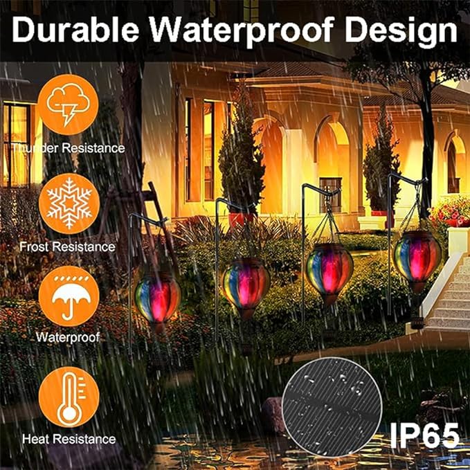 Hot Air Balloon Solar Lantern with Flickering Flame Hanging Solar Lanterns Outdoor Lights Waterproof Lanterns Decorative Garden Patio Yard Party Decor Colorful + Rose Red&Blue