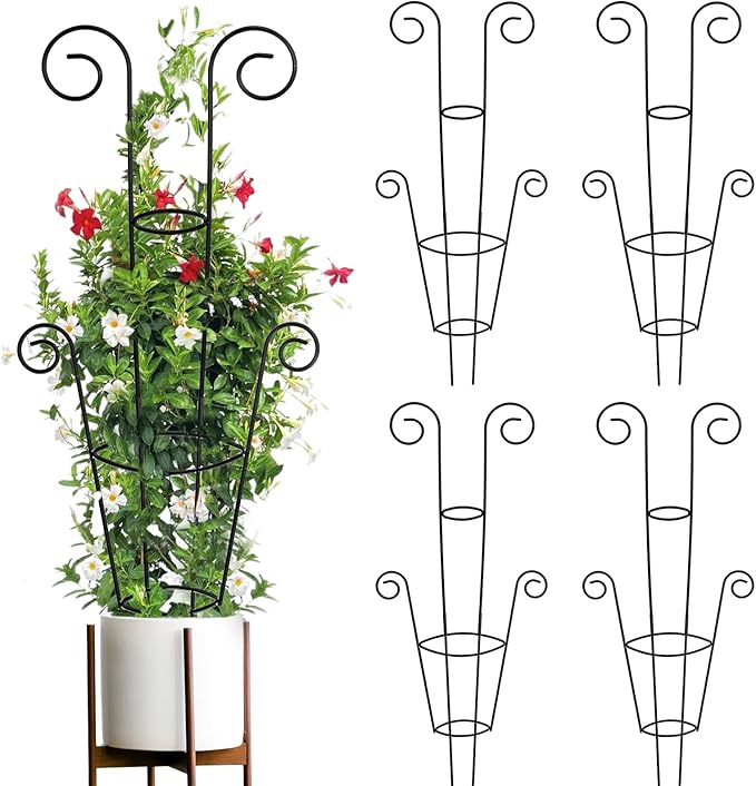 ZOUTOG Trellis for Climbing Plants Indoor 30 Inch, Houseplant Trellis for Potted Plants Metal 4Pcs for Vine Ivy Flower Support,Round Shape,Black