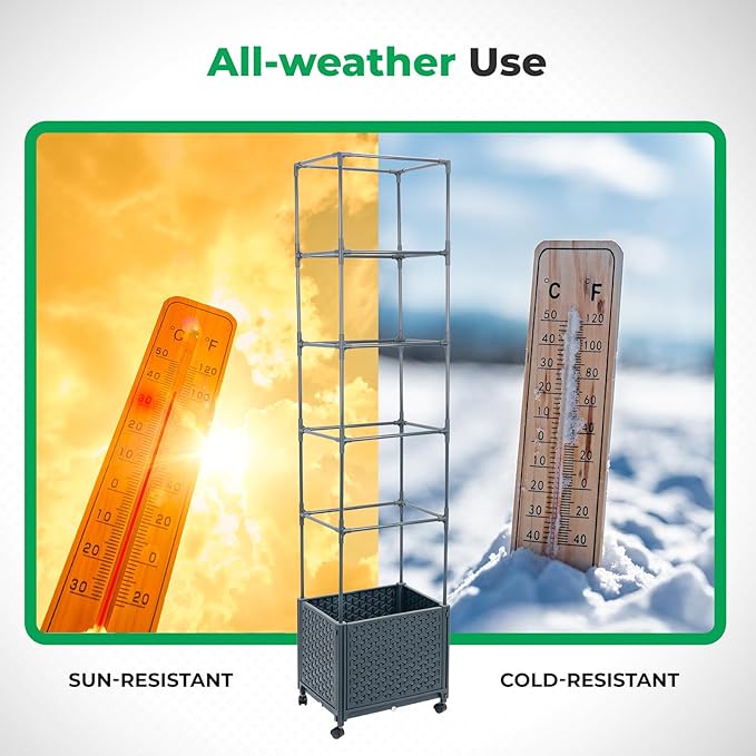 Raised Garden Bed with Tomato Planter Cage, 67.6" Trellis Planter Boxes with Wheels for Outdoor Patio Greenhouse Gardening Climbing Vegetables