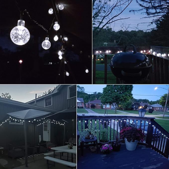 Brightown Outdoor Solar String Lights - 60 Led, 35.6 Feet with 8 Modes, Waterproof, Perfect for Garden, Yard, Porch, Wedding Party Decor (Pure White)