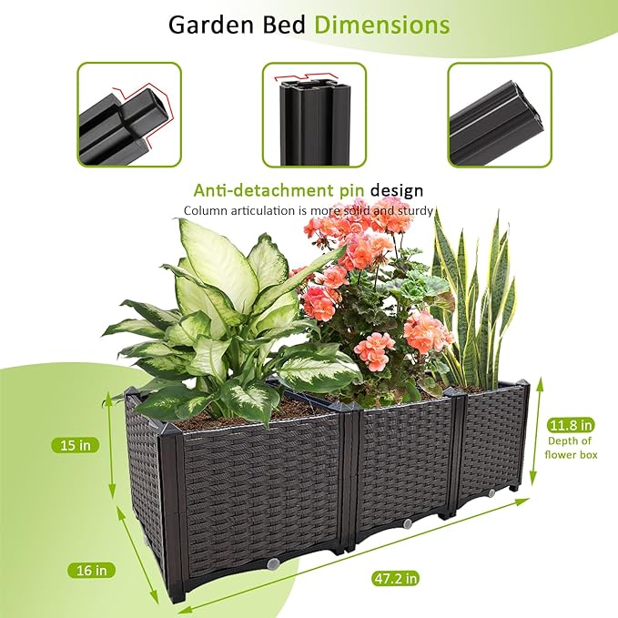 Raised Garden Bed Large Planters for Outdoor Plants Deepened Plant pots Planter Box Elevated Garden Patio Balcony Deck to Planting Flowers Vegetables Tomato and Herbs