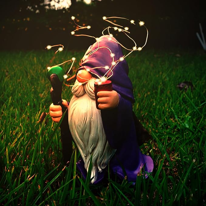 Resin Gnome Statue Outdoor Decor Waterproof Firework Solar LED Lights Gnomes Garden Sculpture Decorations for Outside Lawn Patio Yard Ornament Gifts (Gnome)