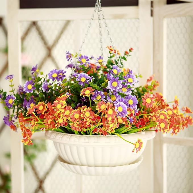 summer flower 3pcs 10.6 inch Plastic Hanging Planters Pots for Outdoor Indoor Plants Hanging Flower Plant Baskets Holder for Garden Porch Ceiling (White)