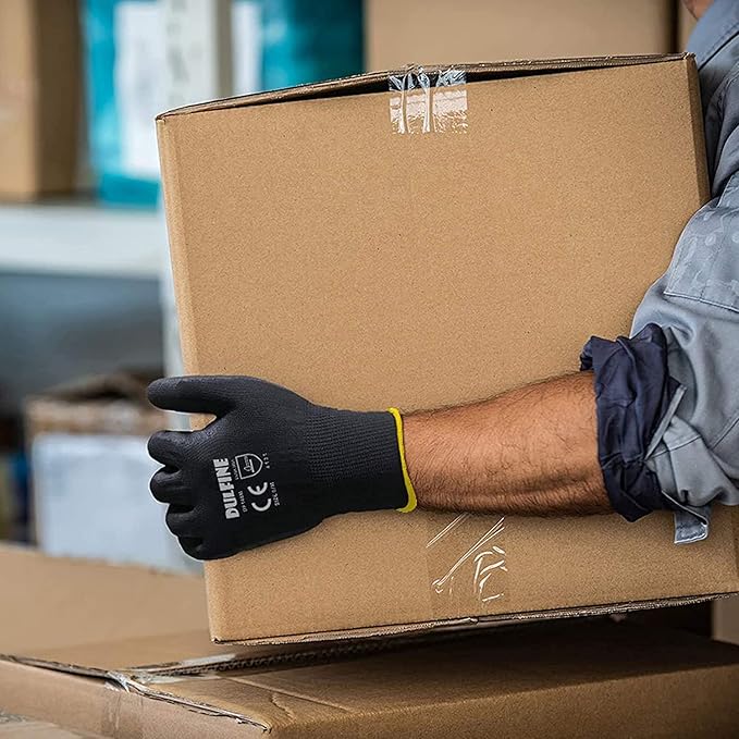 DULFINE Ultra-Thin PU Coated Work Gloves-60 Pairs,Excellent Grip,Nylon Shell Black Polyurethane Coated Safety Work Gloves, Knit Wrist Cuff,Ideal for Light Duty Work. (Extra Large)
