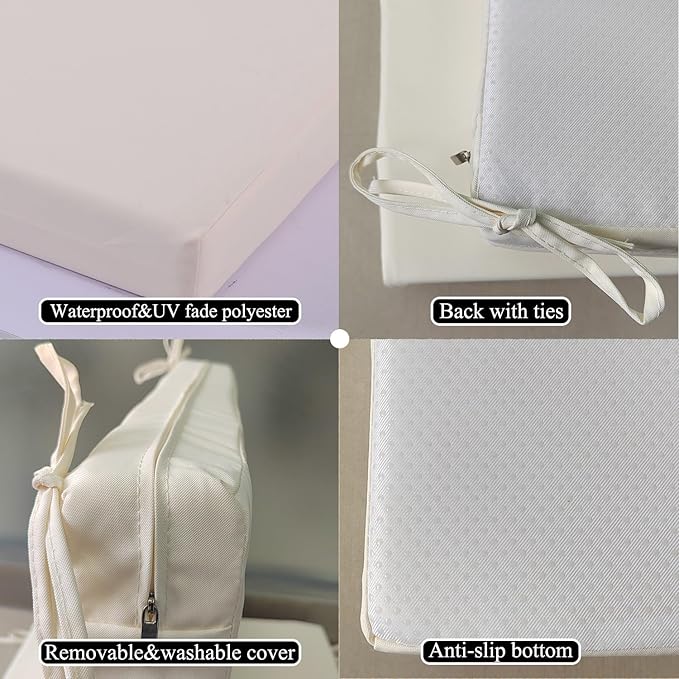 20 x 18 Inch Outdoor Chair Cushions for Patio Furniture, UV Resistant Non Slip Waterproof Replacement Patio Seat Cushion with Ties Set of 2, Beige