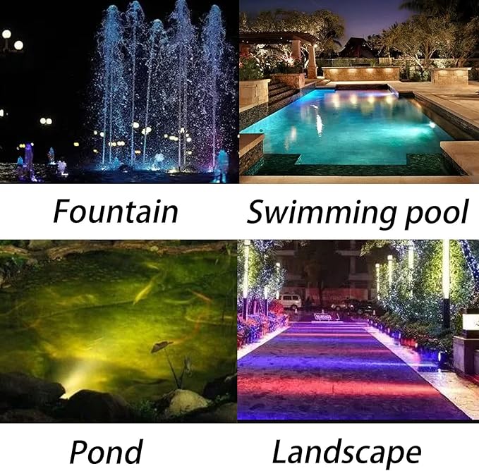 RGB Underwater Pond Lights with Timer, RGB Fountain Lights Underwater Light IP68 Waterproof, Dimmable Outdoor Landscape Lights Fish Tank Pond Fountain Garden, 4 Lights