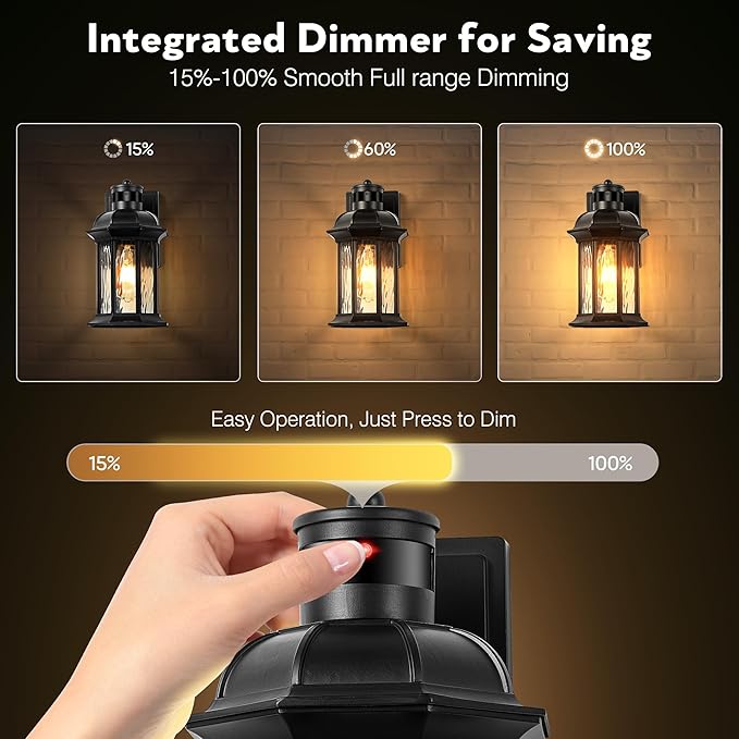 VIANIS Dusk to Dawn Motion Sensor Outdoor Porch Lights, Modern Black Exterior Porch Light Fixtures Wall Mount, Anti-Rust Aluminum Waterproof Wall Lantern With Tempered Ripple Glass For Garage Entryway