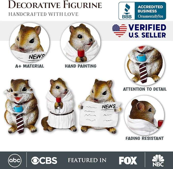 Spring & Summer-Themed Garden Statues – Adorable Outdoor Decor for Lawn, Patio & Porch (Whimsical Chipmunk Trio Set of Three Figurines, 5" Cute Desk Decor and Garden Statues)