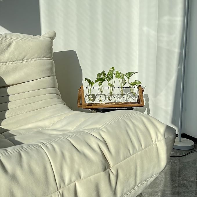 Kingbuy Plant Propagation Station with 5 Bulb Vases Retro Wooden Stand Desktop Glass Planter Terrarium for Hydroponics Plants Home Office Décor