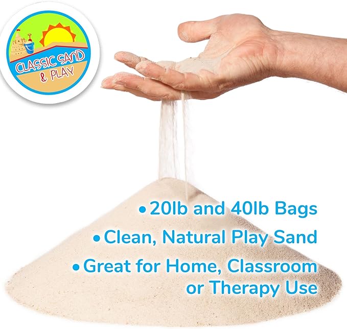 Classic Sand and Play Sand for Sandbox, Table, Therapy, and Outdoor Use, 40 lb. Bag, Natural, Non-Toxic, Wet Castle Building for Creativity and Stimulates Sensory Skills
