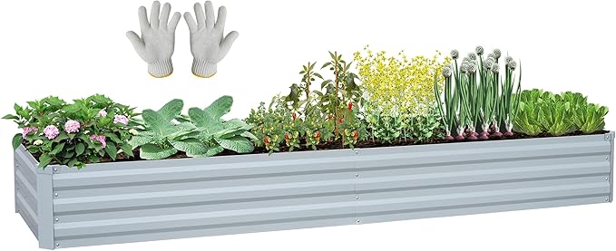 Planter Raised Beds Raised Garden Bed for Gardening Garden Boxes Outdoor Metal Raised Garden Beds, 8x2x1 FT Galvanized Grey