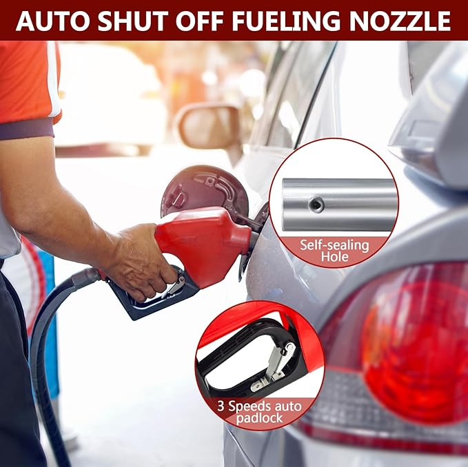 Fuel Hose Reel with Fueling Nozzle, 1" x 33FT Retractable Diesel Hose Reel, 300 PSI Industrial Heavy Duty Auto Swivel Rewind Hose Holder Reels, for Vehicle Tank Truck Trailer Ship