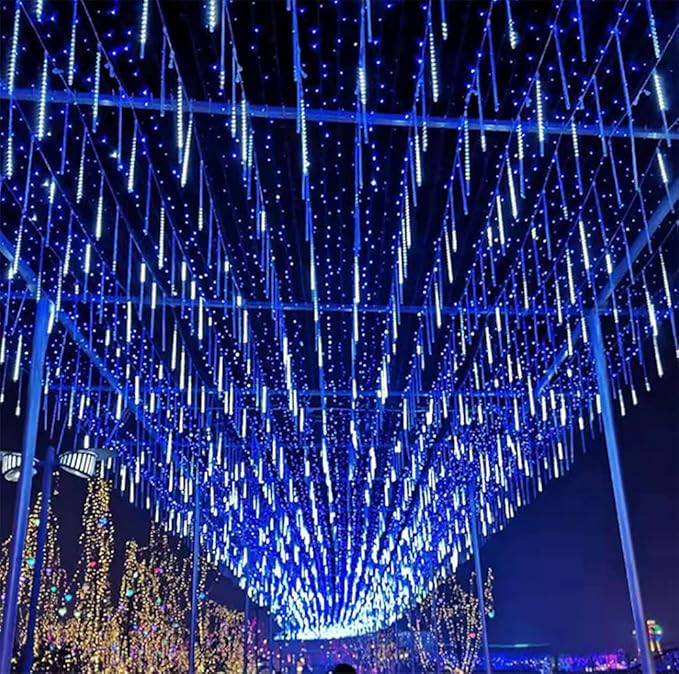 LED Meteor Shower Solar Lights Outdoor, Waterproof Garden Lights 30cm 10 Tubes 360LEDs Falling Lights Raindrop Lights,Holiday Party Wedding Christmas Tree Decoration String Lights (Blue)