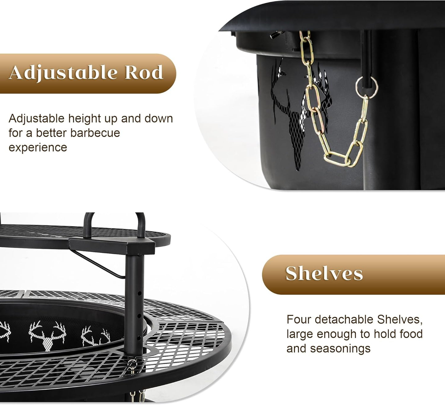 BALI OUTDOORS Fire Pit with Poker, Outdoor Fire Pit Extra Large, Wood Burning Firepits for Outside with Grill, 47 inch