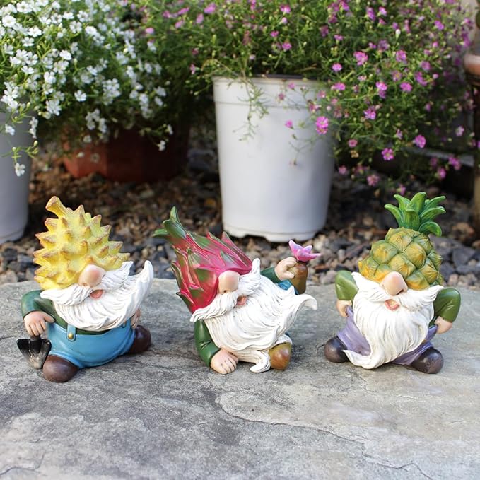 3 PCS Funny Garden Gnome Statues, Creative Resin Dwarf Sculptures, Outdoor Yard Decor, Gnomes Tree Faces for Lawn, Patio, Porch, Miniature Fairy Garden Accessories, Novelty Gift for Indoor/Outdoor Use