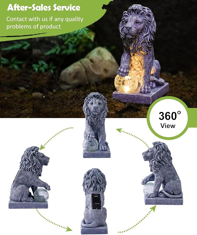 Nacome Solar Guardian Lion Garden Statue: Outdoor Decor Sculpture with Ball Lights for Yard Art Porch Patio - Unique Birthday Gifts for Women Mom