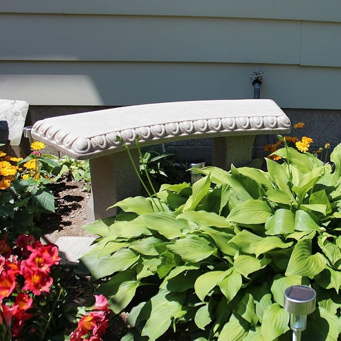 EMSCO Group 2306-1AZ Garden Bench – Natural Sandstone Appearance – Made of Resin – Lightweight – 12” Height