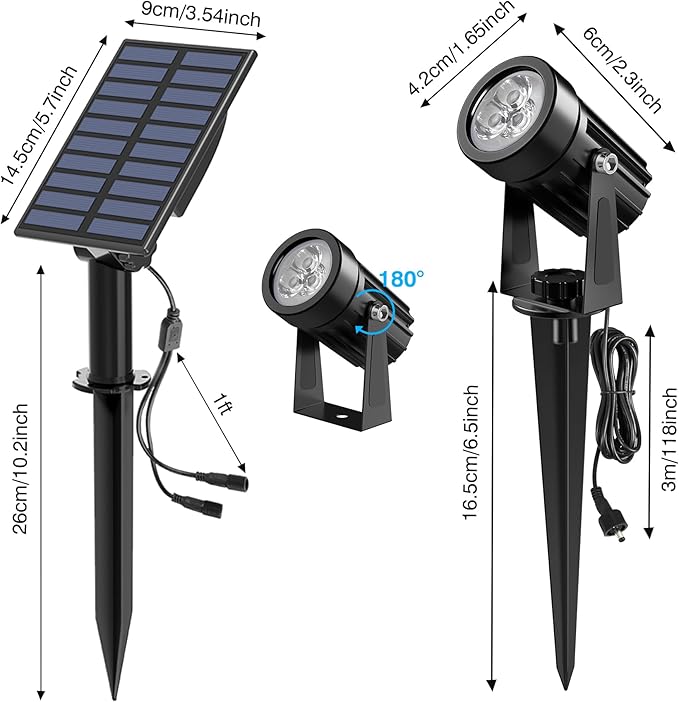 Solar Spot Lights Outdoor, 2-in-1 Solar Landscape Spotlights IP65 Waterproof 9.8ft Cable,Auto On/Off Outdoor Wall Lights for Garden Yard Driveway Porch Walkway Pool(6000K White)