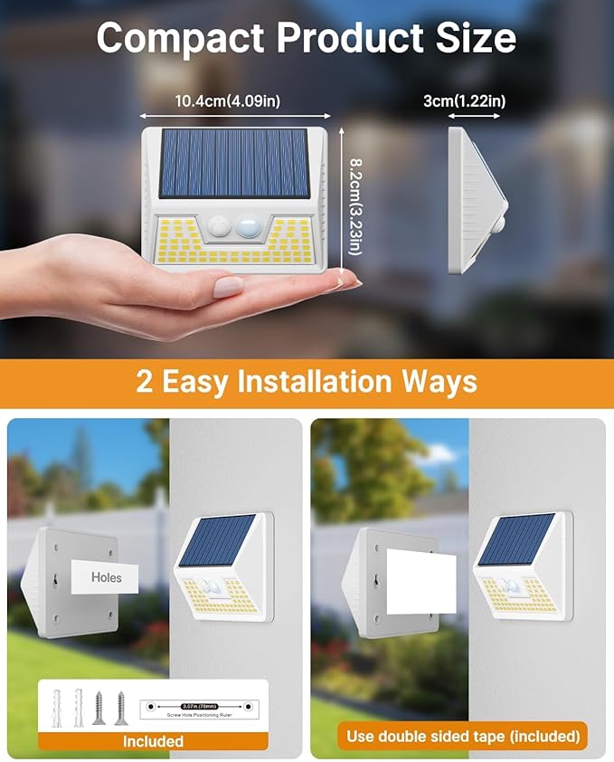 12 Pack Solar Lights Outdoor Motion Sensor, Waterproof Fence Lights with 3 Lighting Mode, Cool White LED Security Deck Lights for Outside Wall Yard Steps Stairs Garden - White