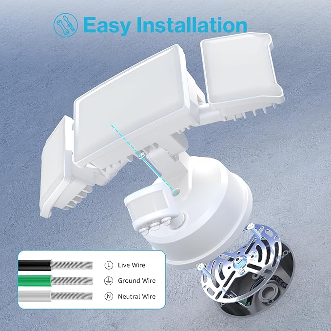 Olafus 65W Motion Sensor Outdoor Light, 2 Pack LED Security Light 6000LM, 6500K Exterior Motion Flood Light with 3 Adjustable Heads, for Outside Garage, Yard, Patio, IP65 Waterproof, White