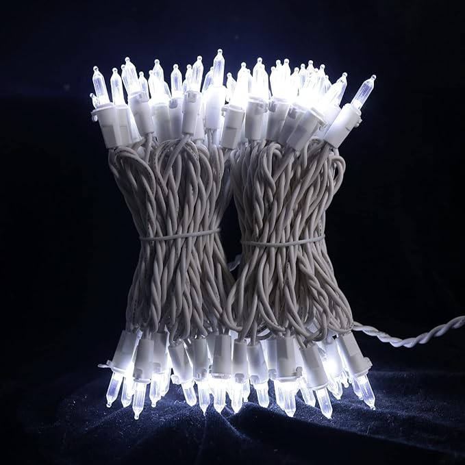 MULTI-SPARKING White LED Christmas Lights - 100 Count Cool White Christmas String Lights for Tree, Party, Wedding, Holiday, Indoor and Outdoor Decor, 33 Feet White Wire, UL Certified, Connectable