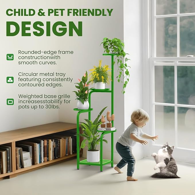 TOSKING 5 Tier Tall Plant Stand Indoor Outdoor, Heavy Duty Corner Shelf for Plants & Decor, Space Saving 3.9FT Metal Flower Pot Stand for Balcony, Garden, Living Room, Patio (Green)