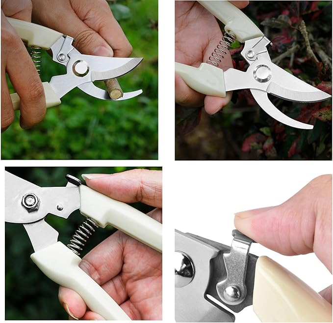 Garden Flower Shears Pruning Shears 6.9 inches Scissors Heavy Duty Plant Scissors for Cutting Flowers, Trimming Plants, Bonsai, Fruits Picking (White Handle)