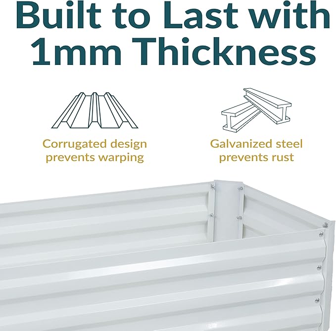 Sunnydaze Galvanized Raised Garden Bed - Metal Raised Bed for Gardening - Outdoor Planter Box for Flowers, Plants, and Vegetables - Ivory White - 48" W x 24" D x 12" H Rectangle