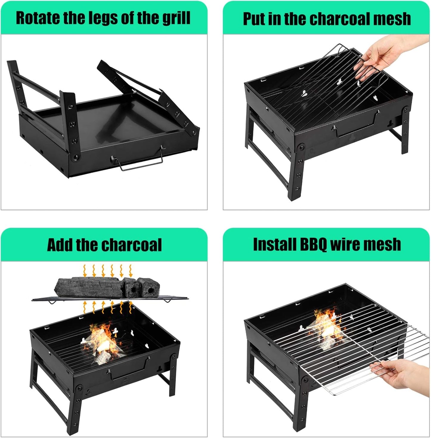 Charcoal Grill, Portable Folding Barbecue Grill BBQ Grill Desk Tabletop Outdoor Stainless Steel Camping Grill for Picnic Garden Terrace Camping Travel(Medium)