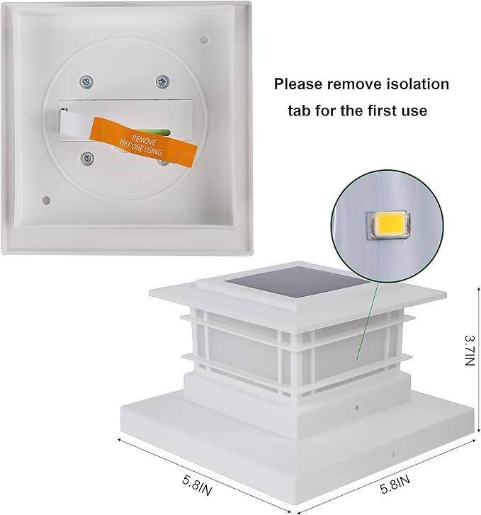 Dynaming 6 Pack Solar Post Lights Outdoor, Solar Powered White Shell Fence Post Cap Lights, High Brightness Warm White LED Lighting for Garden Deck Patio, Fit 4x4, 5x5 or 6x6 Vinyl/Wooden Posts