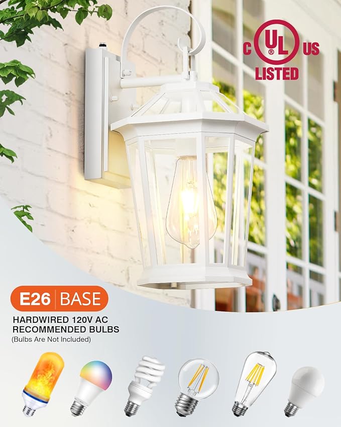 VIANIS Outdoor Porch Lights - Dusk to Dawn Exterior Wall Lights, 100% Anti-Rust Aluminum Waterproof, White Sconce Lanterns for Garage
