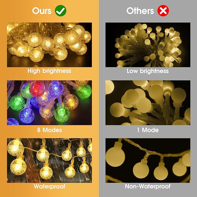 16.4ft 50LED Globe String Lights Indoor Bedroom Battery Operated, Crystal Fairy Light IP44 Waterproof Outdoor Hanging Decorative Lights for Home Tent Patio Garden Party Wedding Decor