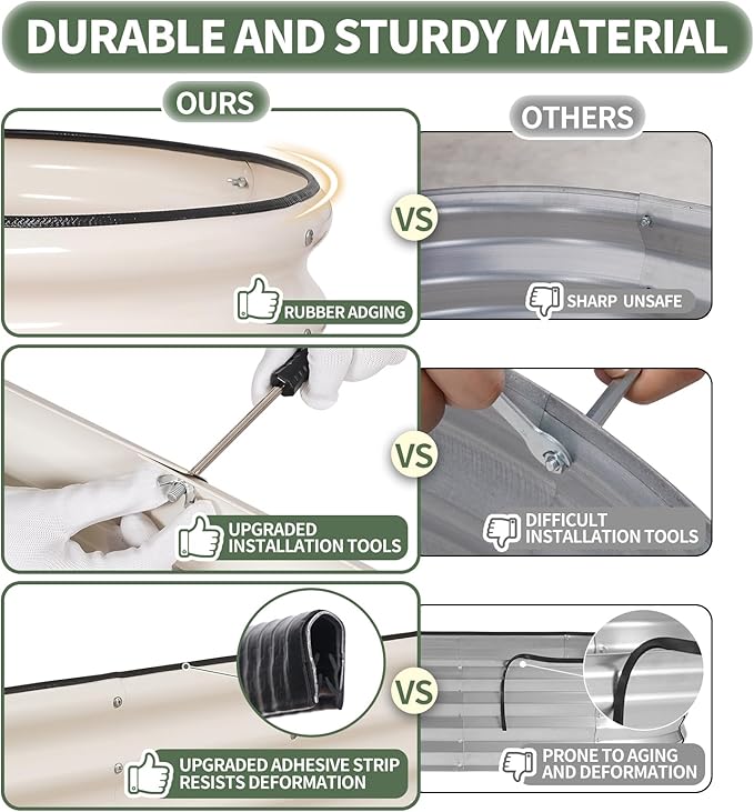 1MORE Galvanized Raised Garden Bed- Planter Garden Boxes Outdoor, Raised Beds for Gardening, 4x2x1ft Metal Garden Bed Kit for Vegetables Flower, Planter Raised Beds with Protective Tape & Tools.White