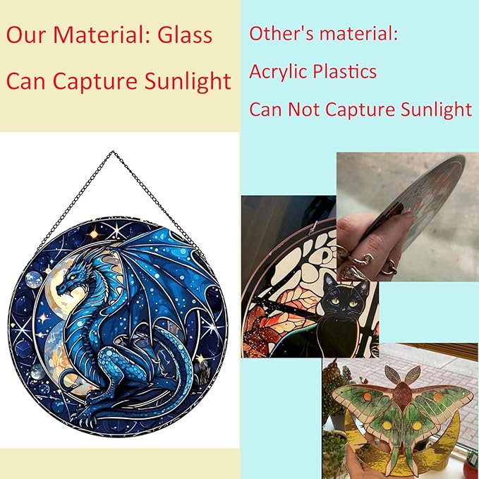 Celestial Dragon Pattern Suncatcher Stained Glass,Hanging Stained Glass for Windows,20cm/7.87inch Sun Catcher Garden Hangings Ornaments Halloween Fall Christmas Decor for Home