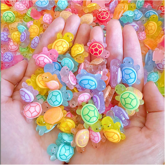 100 Pcs Small Glow in The Dark 3D Resin Turtles Miniature Garden Figurines,Accessories for Decorating DIY Dollhouse Fish Tank Fridge Wall Art, Safe, Durable, Non Fading 10 Colors