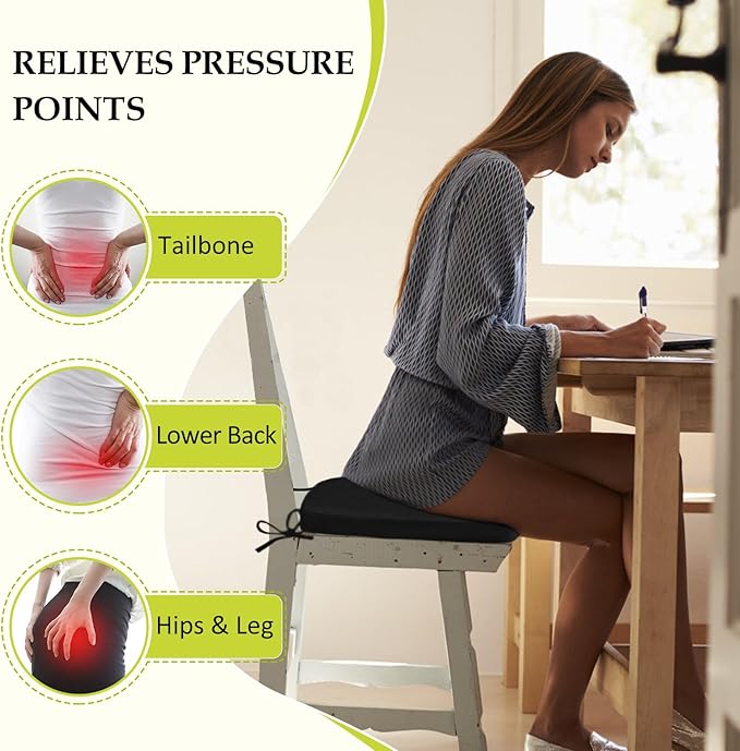 Chair Cushions for Dining Chairs, Indoor Chair Cushions with Ties，Waterproof Chair Pads Set of 4, Black, 17x16x2.5 Inch