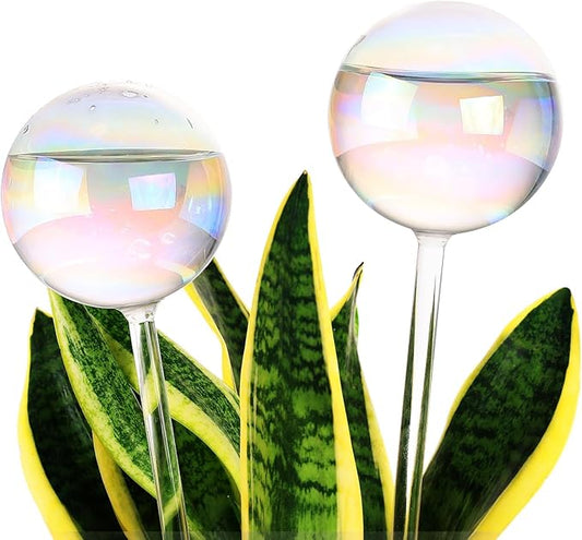 13 oz Up 2 Weeks Extra Large Plant Self Watering Globes, Light Iridescent Glass Water Bulbs for Indoor Plants, Vacation Watering System, Self-Watering Stakes, Automatic Plant Waterer, 2 Pack