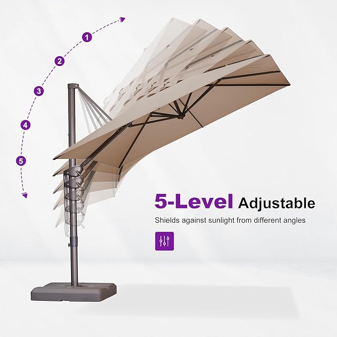 PURPLE LEAF 8 Feet Cantilever Patio Umbrella Square Umbrella with 360° Rotation and Aluminum Offset Hanging Outdoor Umbrella for Pool Garden Backyard Deck, Taupe