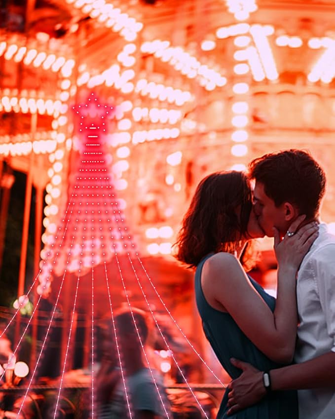 Outdoor Christmas Decorations Lights with Star, Smart DIY Custom Display 11.8Ft 64 Modes Yard Waterfall Tree String Lights, App Control 344LED RGB Color Changing Music Timer for Xmas Tree Lawn Decor