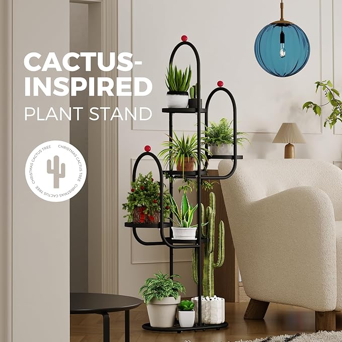 Bamworld Cactus Plant Stand Indoor for Succulents Christmas Decor Corner Metal Flower Pot Stands 5 Tier Plant Shelf for Patio Garden Balcony Living Room Decor Black Designer Edition