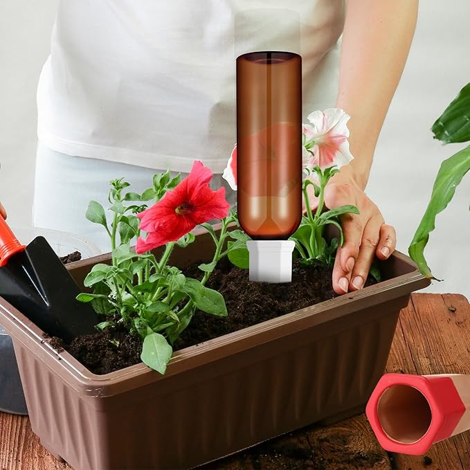 6 Sets Plant Watering Devices Include Terracotta Self Watering Spikes and 26 oz Plastic Bottles, Slow Release Vacation Insert Automatic Plant Waterer Device (Brown and Mixed Color)