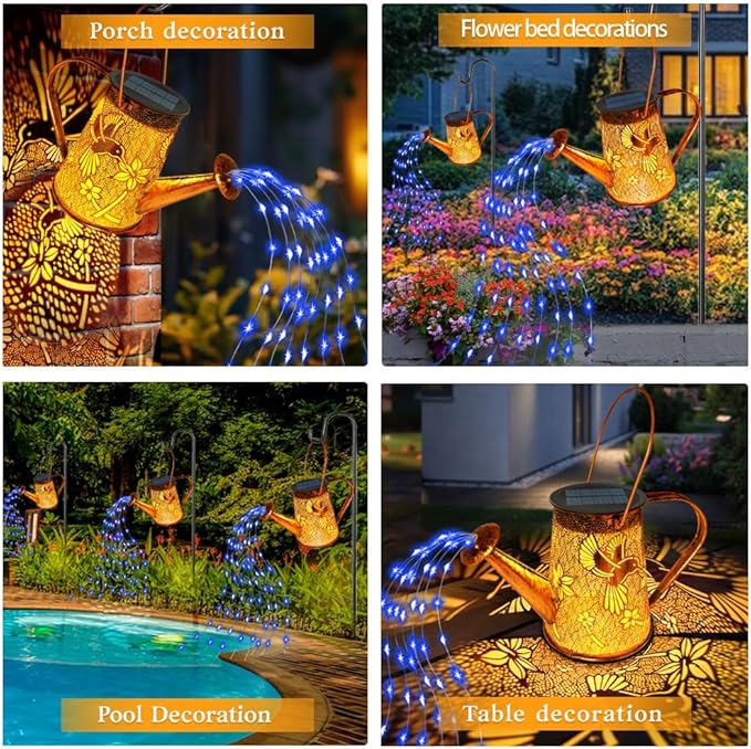 Solar Watering Can Lights, Hummingbird Christmas Gifts for Women Mom Grandma Birthday, Waterproof Outdoor Garden Decor Large Hanging Solar Lanterns Garden Lights for Patio Porch Yard Flowerbed Pathway
