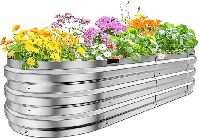 KING BIRD Raised Garden Bed Kit 2025 Upgraded Quick-Setup Galvanized Planter Garden Box Outdoor for Gardening, Vegetables, Flowers, 74x36x12 in, Silver
