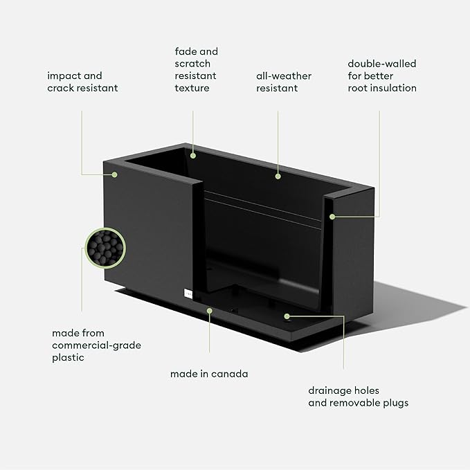 Veradek Block Series Long Box Planter - Large Rectangular Planter for Indoor or Outdoor Patio/Porch | Durable All-Weather Use with Drainage Holes | Modern Décor for Tall Plants, Flowers or Shrubs