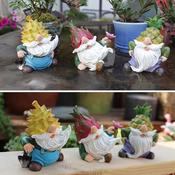 3 PCS Funny Garden Gnome Statues, Creative Resin Dwarf Sculptures, Outdoor Yard Decor, Gnomes Tree Faces for Lawn, Patio, Porch, Miniature Fairy Garden Accessories, Novelty Gift for Indoor/Outdoor Use