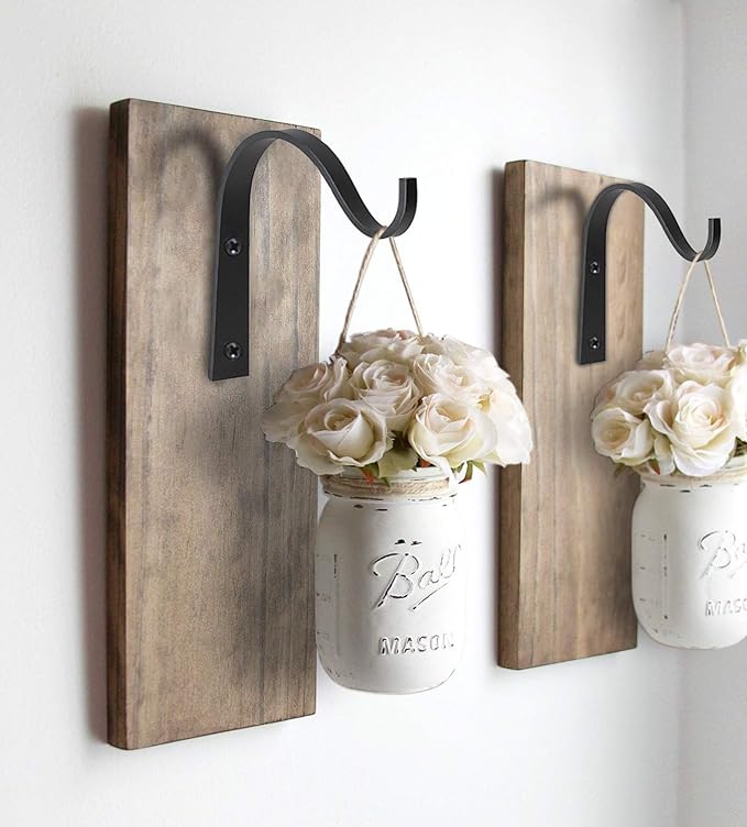 Mkono 4 Pack Iron Wall Hooks for Hanging Plant Lanterns, Plant Hanger Fence Metal Bracket for Bird Feeders, Wind Chimes, Mason Jar Sconces, Light Outdoor Indoor Rustic Home Decor, 3 Inch