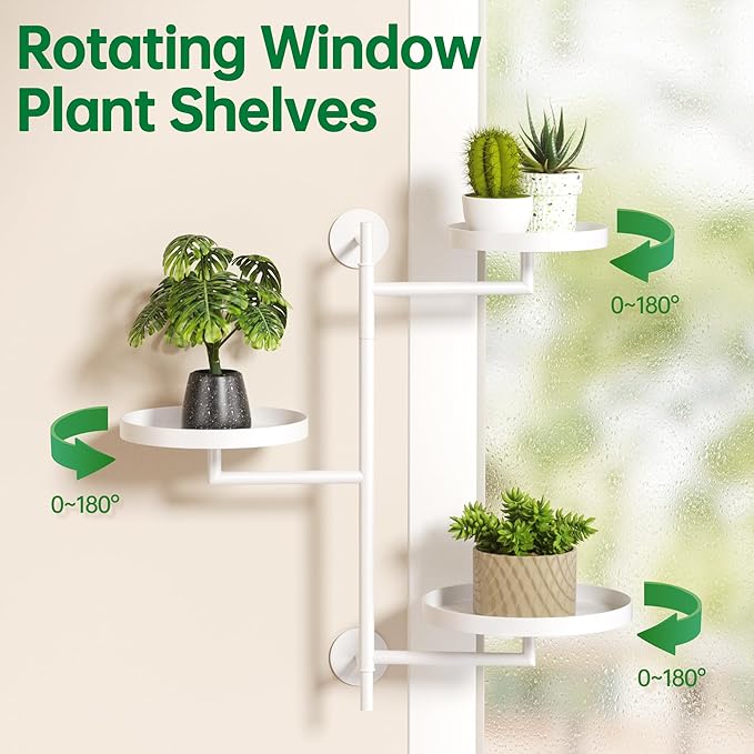 Rotating Window Plant Shelves, 3-Tier Metal Plant Shelf Indoor, White Plant Stand, Plant Rack for Wall Planters for Plants¡ê?Window Sill Gifts for Plant Lovers